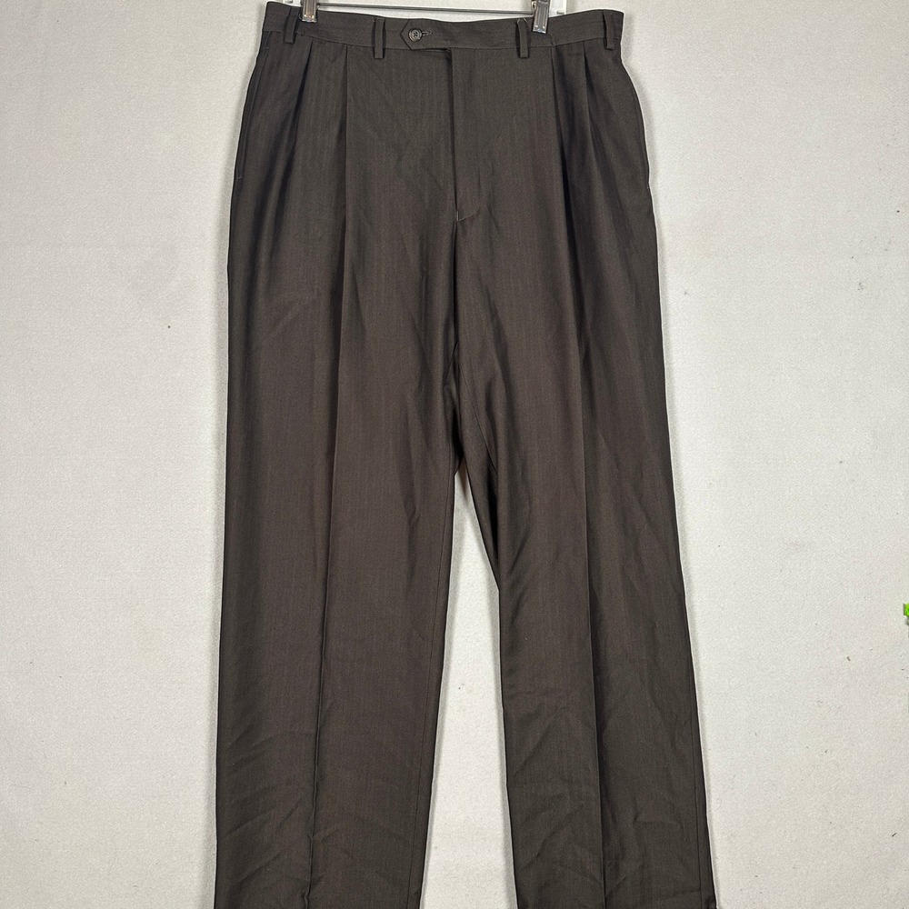Sean John Pants Mens 35X32 Fine Tailoring Dress Brown Pleated Herringbone EUC
